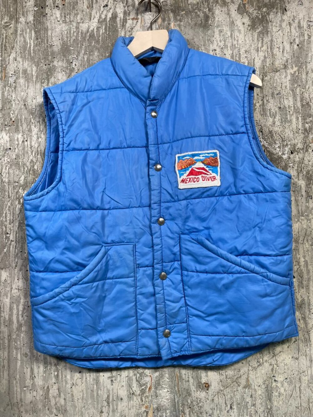 Men's Vintage Mexico Diver Puffer Vest in Blue